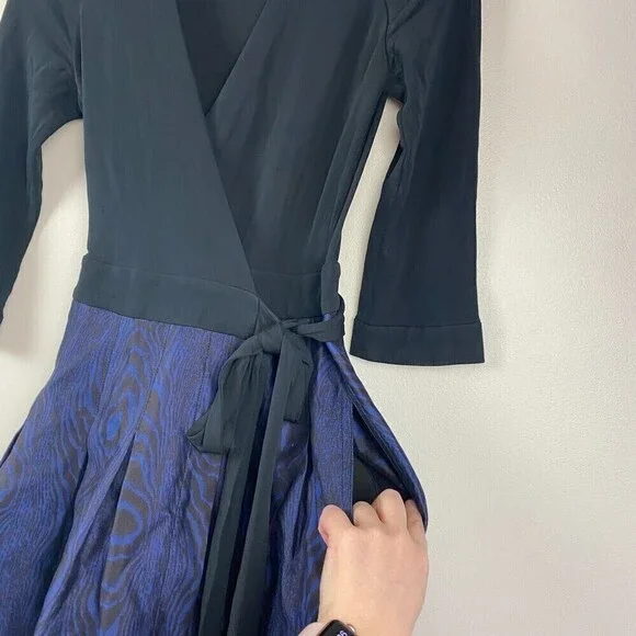 DVF Diane von Furstenberg JEWEL Shadow Blue Black Silk Combo Wrap Dress Size 0 - Picture 2 of 13